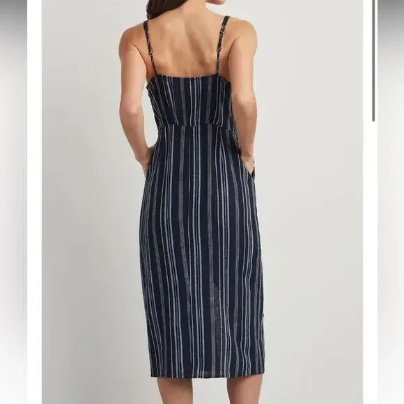 NWT Ellen Tracy Blue Stripe Tie Front Linen‎ Blend Dress Size Small - Picture 9 of 9
